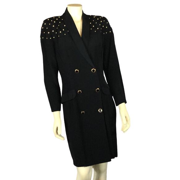 Vintage E.D. Michael by Melanie Drucker coat dress gold studs shawl collar 9-10 - Picture 1 of 12